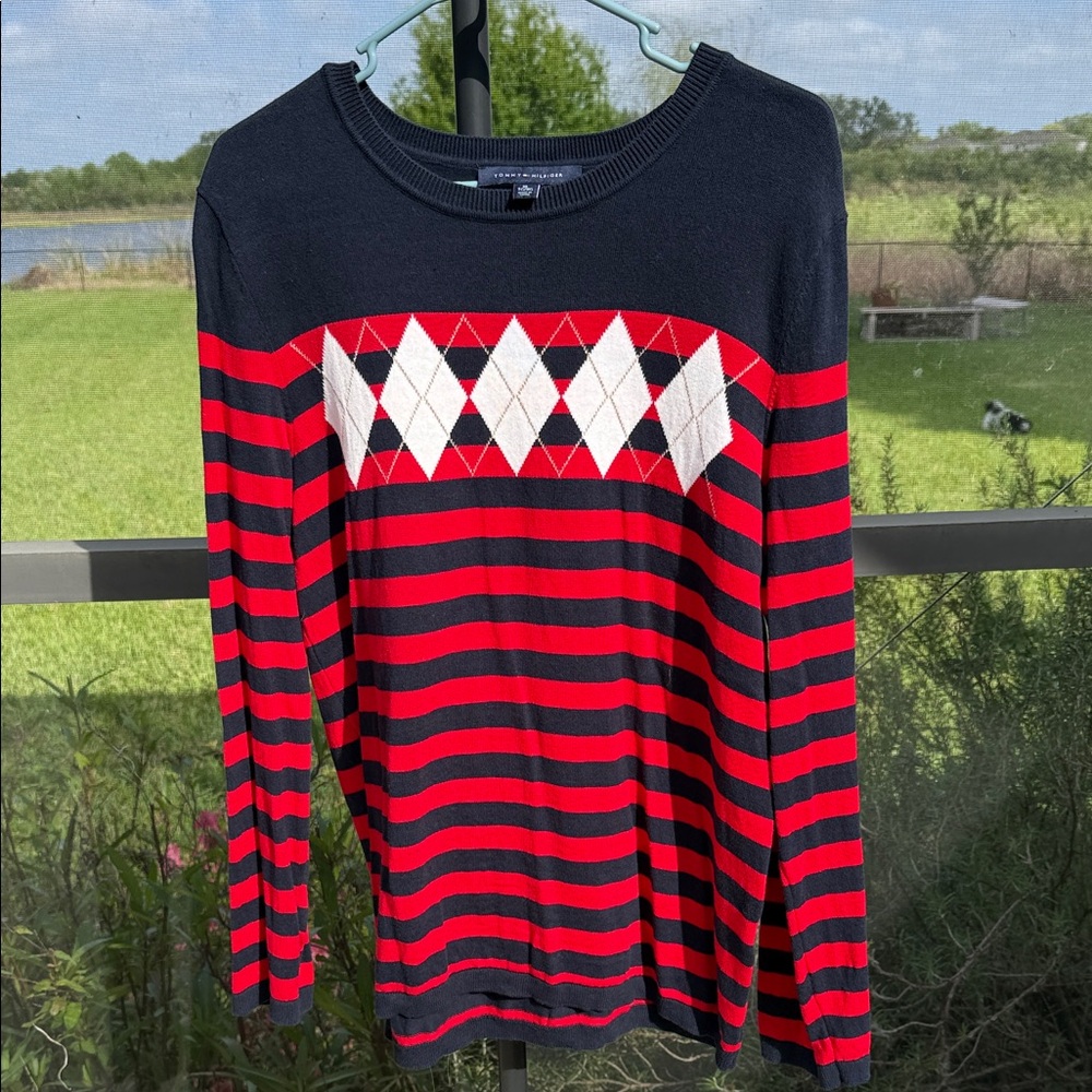 Tommy Hilfiger cotton patriotic light Navy, Red & White Striped Sweater